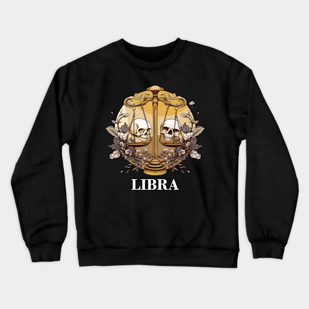 Libra Birthday September Zodiac Astrology Skulls Crewneck Sweatshirt by Rishirt